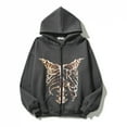 thumbnail image 1 of Gothic Skeleton Print Zip Up Hoodie for Men and Women, Streetwear Style Hooded Jacket, 1 of 8