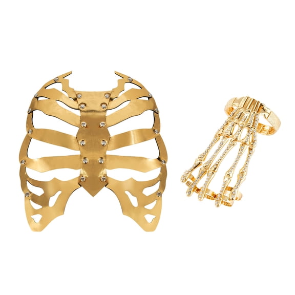 Gothic Skeleton Rib Cage Chest Armor with Bracelet,Halloween Skeleton Chest Costume for LARP