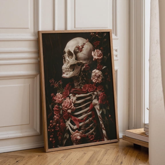 Gothic Skeleton Romantic Skull and Roses Dark Floral Macabre Victorian Gothic Moody Bedroom Statement Poster Unframed Paper Print