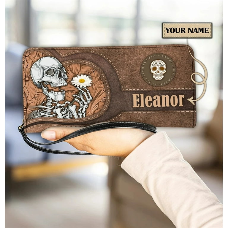 Gothic Skeleton Skull Printing Fashion Women Leather Wallet Designer Wristlet Clutch Purse Lightweight Card Holder Pouch