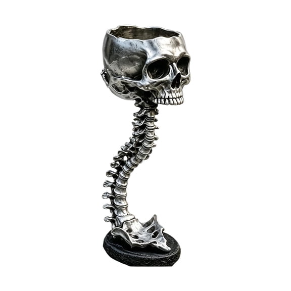 Gothic Skeleton Skull Spine Resin Planter, Resin Skull Planter Gothic Skeleton Sculpture Craft, Novelty Decorative Figurine for Desk Bar Garden Home Halloween Indoor Ornament(Silver)
