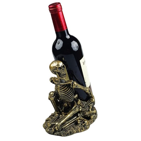 Gothic Skeleton Wine Bottle Holder Decorative Halloween Skull Wine Rack Copper/Silver-Tone Countertop Display StandWine Racks countertopSmall Wine RackGothic Home Decor.Copper
