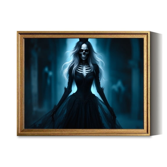 Gothic Skeleton Woman Portrait Vintage Gold Framed Wall Art Decor Retro Canvas Paintings for Living RoomBedroom