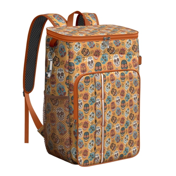 Gothic Skeleton and Snake Print Backpack Cooler – Leakproof Insulated Lunch Bag with Winged Skull and Moon Elements for Travel & Picnic