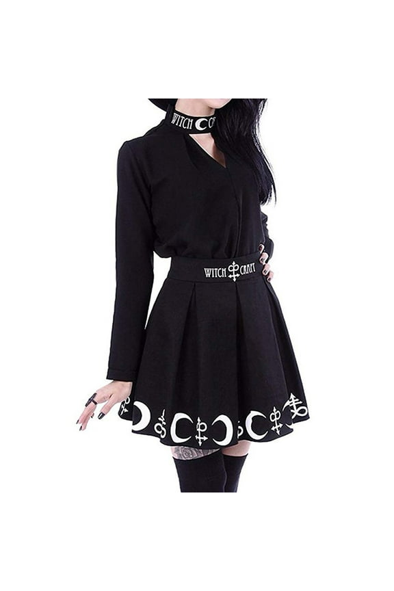 Gothic Skirts for Women UK,Punk Mini Skirts Elegant Witchcraft Moon Magic Spell Symbols Pleated Mini Uniform Skirt Y2k Clothes High Waisted Skater Skirt for Ladies
