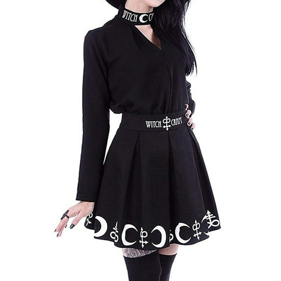 Gothic Skirts for Women UK,Punk Mini Skirts Sale Elegant Witchcraft Moon Magic Spell Symbols Pleated Mini Uniform Skirt Y2k Clothes High Waisted Skater Skirt for Ladies
