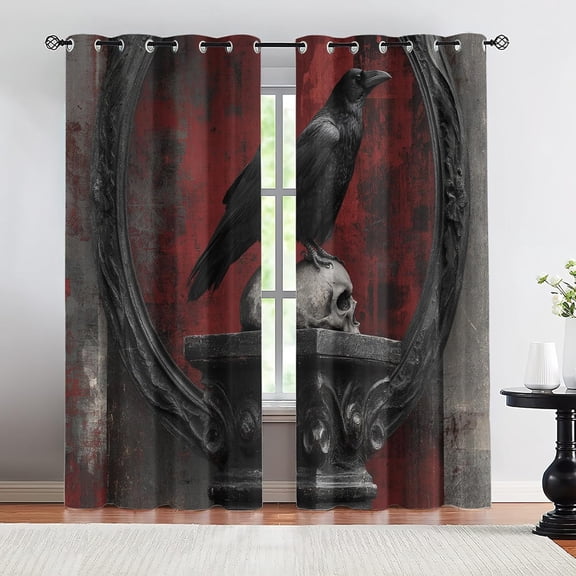 Gothic Skull Blackout Curtains, Crow Window Curtains, Thermal Insulated Drapes for Bedroom Living Room Kitchen Decor 26"W x 45"L (2 Pack)