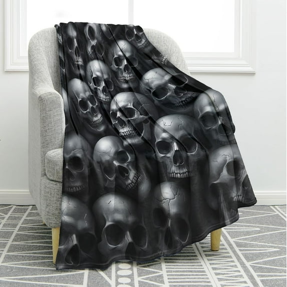 Gothic Skull Blanket Gifts for Women Men Women men Mom Wife Husband Dad Halloween Birthday Christmas Skeleton Horror Dark Presents Home Bedroom Living Room Bed Sofa Decor 50"x60"