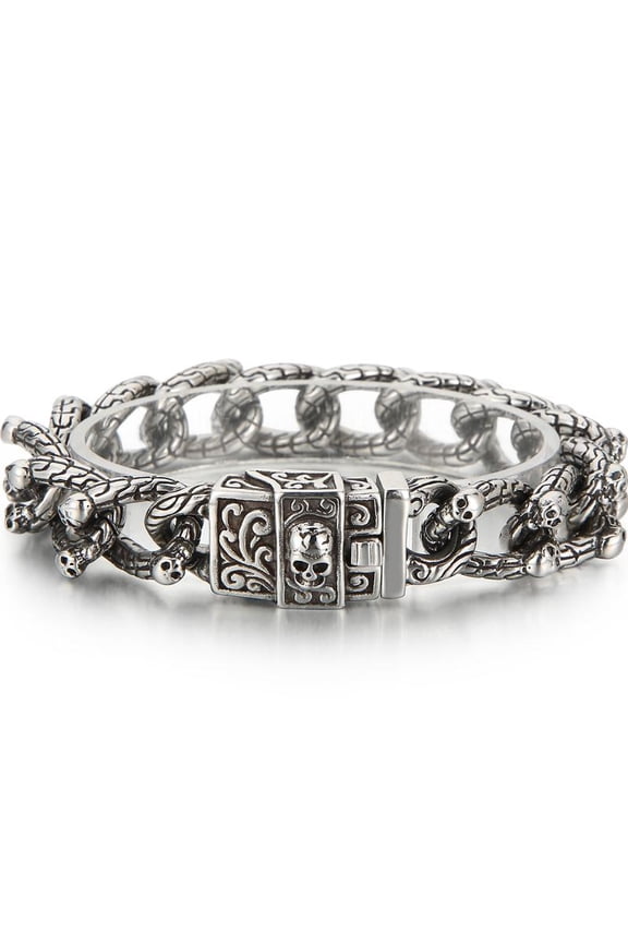 Gothic Skull Bracelets For Men Punk Skeleton Head Linked Chain Bracelet Man Stainless Steel Party Accessories For Rapper Biker