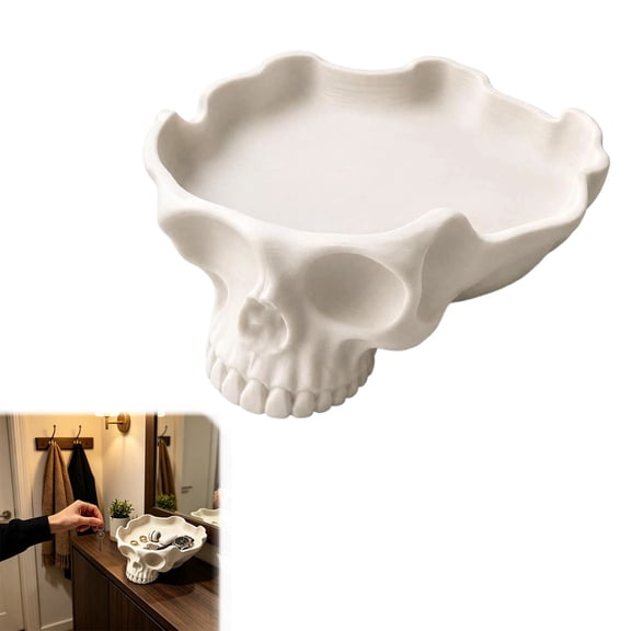 Gothic Skull Catchall Tray Resin Skull Bowl Jewelry Storage Organizer Spooky Halloween Tabletop Decor Dish for Desk Vanity Home Display Gift for Gothic Decor Lovers