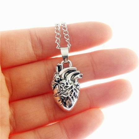 Gothic Skull Charm Anatomical Heart Pendant Necklace
