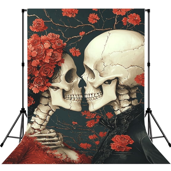 Gothic Skull Couple Photography Backdrop 5x7Ft Background for Photo Studio Video Recording Birthday Party Wedding Home Decor