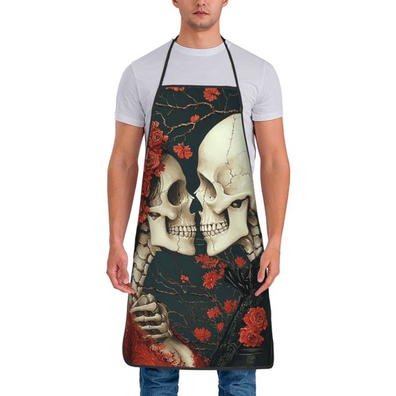 Gothic Skull Couple Waterproof Apron Cooking Bib Aprons for Kitchen Baking Gardening BBQ