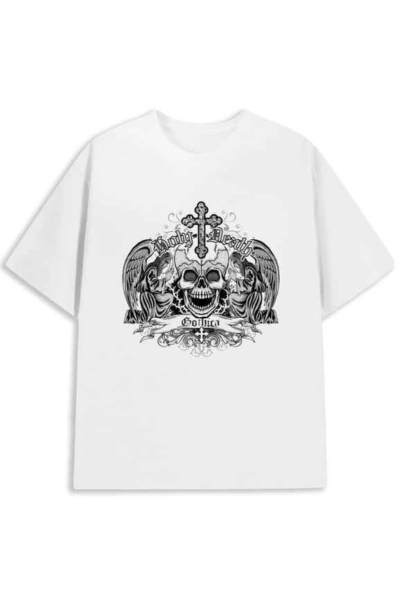 Gothic Skull Cross Tee men's Christianity white Comfortable loose T-shirt expressing faith christianity Funny Unisex Shirt Crewneck tshirts Retro Unisex Shirt Crewneck tshirts