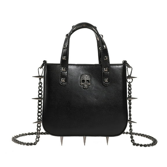 Gothic Skull Crossbody Bag for Women, Edgy Studded Chain Handbag - Stylish Statement Box Bag with Skull/Cross Decor, Casual Daily Shoulder Bag