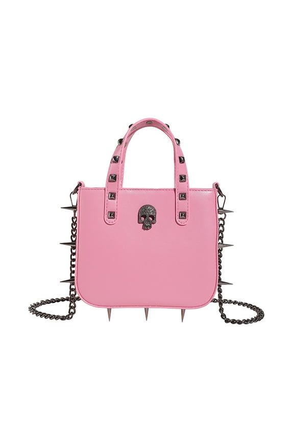 Gothic Skull Crossbody Bag for Women, Edgy Studded Chain Handbag - Stylish Statement Box Bag with Skull/Cross Decor, Casual Daily Shoulder Bag