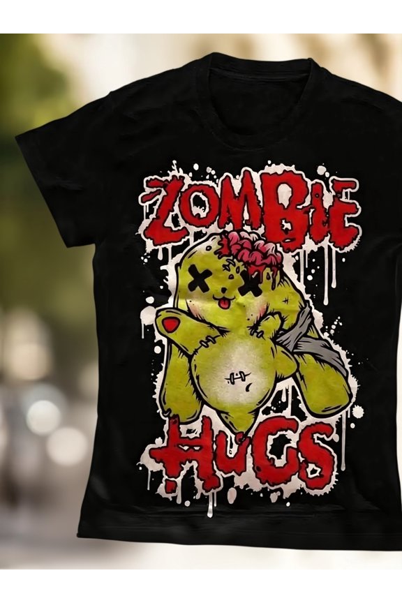 Funny Creepy Cute Zombie Hugs Horror Graphic Vintage Grunge Y2k Cotton Men's Women's Unisex T-Shirt