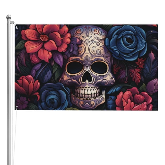 Gothic Skull Day Of The Dead Art Double Sided Flag 3x5FT Reversible Garden Flag Outdoor Decor for House, Porch, Lawn, Yard, Indoor Wall, Party Decoration