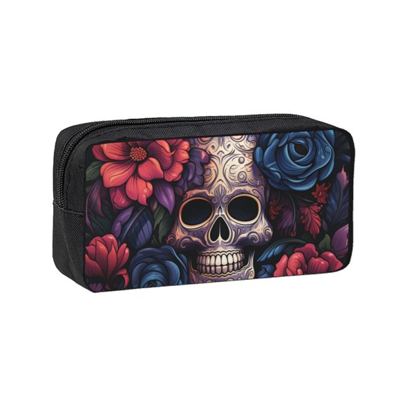 Gothic Skull Day Of The Dead Art Large Capacity Pen Case Pencil Pouch Multi-Purpose Storage for Art Supplies, Makeup, Stationery, Office, Travel