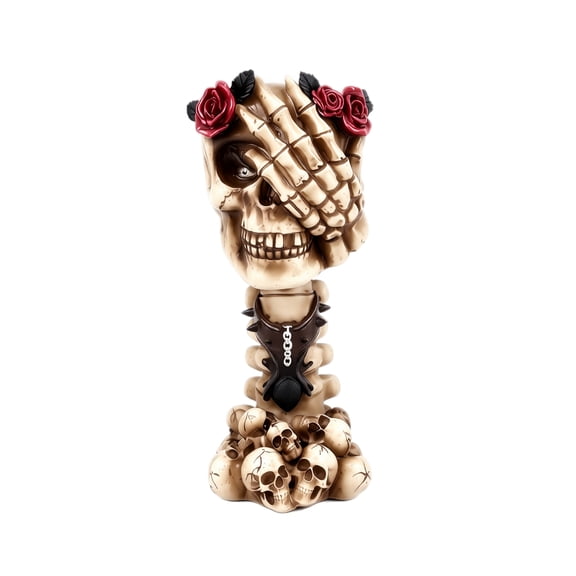 Gothic Skull Desktop Accent Statue, Hand Over Eye Skeleton with Roses, 1 Piece, Goth Home Decor for Halloween Party Bedroom Living Room Display