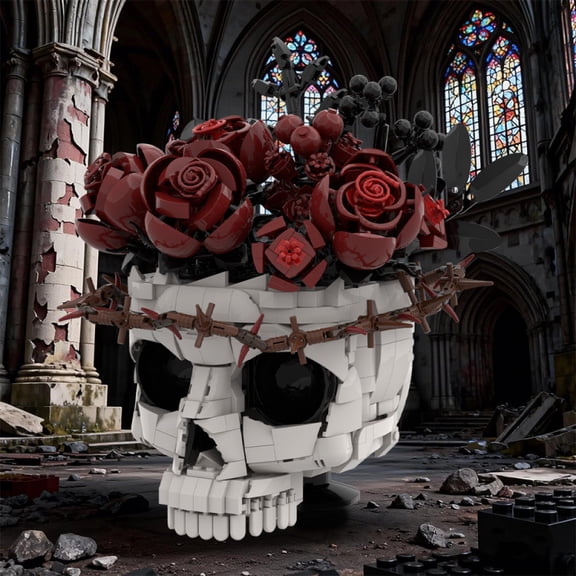 Gothic Skull & Eternal Rose Building Blocks Set | MOC Dark Aesthetic Decor Model | DIY Assembly Brick Toy | Gift for Gothic & Art Lovers