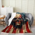 thumbnail image 1 of Gothic Skull Flannel Blanket,Vintage American Flag Stars Stripes Graffiti Fuzzy Blanket All Season Bed Blanket,Mystic Skeleton Rustic Brown Wooden Plank Plush Blanket,Throw 50 x 60 Inches, 1 of 6
