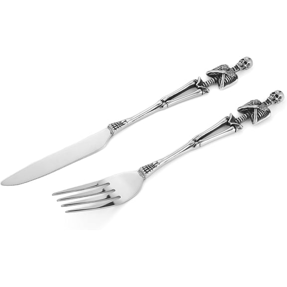 Gothic Skull Flatware: Dinner Knife, Dinner Fork, Soup Spoon & 3-Piece Place Setting, Stainless Steel Cutlery Set for Home Kitchen, Halloween Table Decor