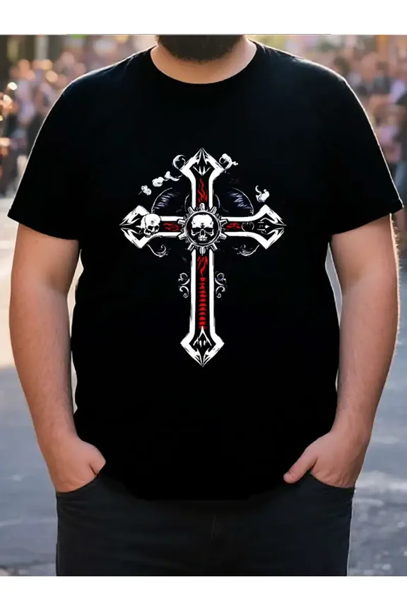 Gothic Skull Gear Graphic for Men Streetwear Loose Fit T-Shirt