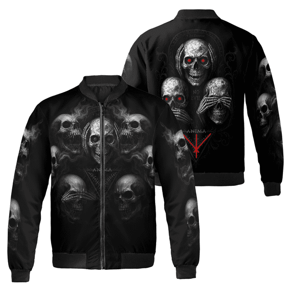 Gothic Skull Graphic Bomber Jacket – Dark Art Horror Graphic Jacket, Unisex Full Zip Black Outerwear