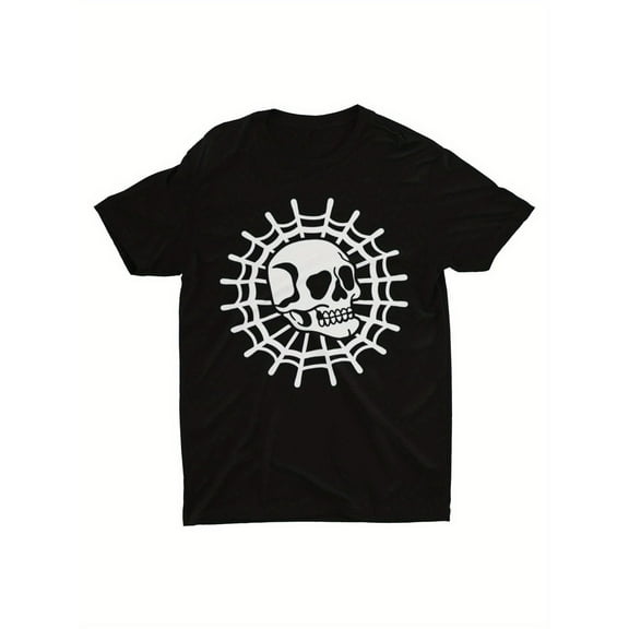 Gothic Skull Graphic Tee T Shirt Top Spider Web Punk Design Edgy Alt Cotton Casual Short Sleeve Black S-5XL