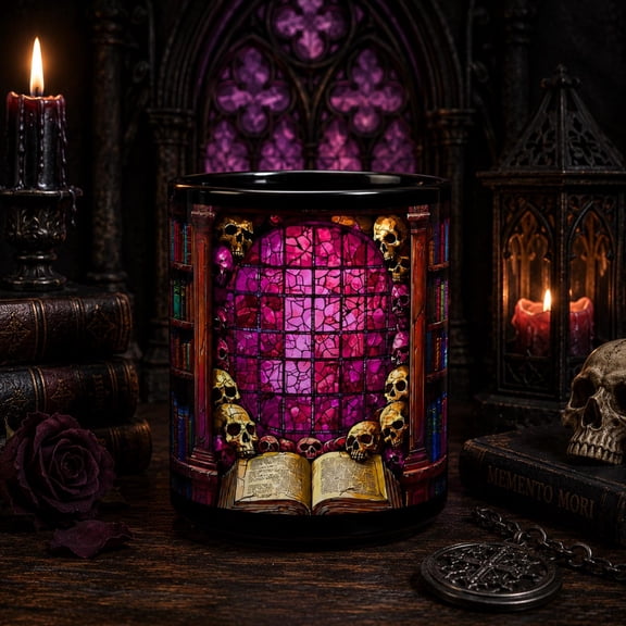 Gothic Skull Halloween Bookish Mug: Dark Academia Ceramic Coffee Bookshelf Cup Coffee Spooky Literary