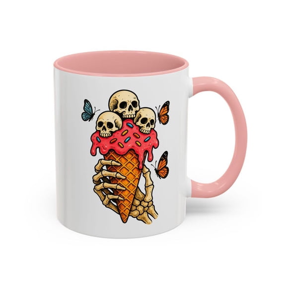 Gothic Skull Ice Cream Mug, Spooky Halloween Coffee Cup with Skeleton H1and, Waffle Cone, and Sprinkles, Dark Aesthetic Gift for Horror