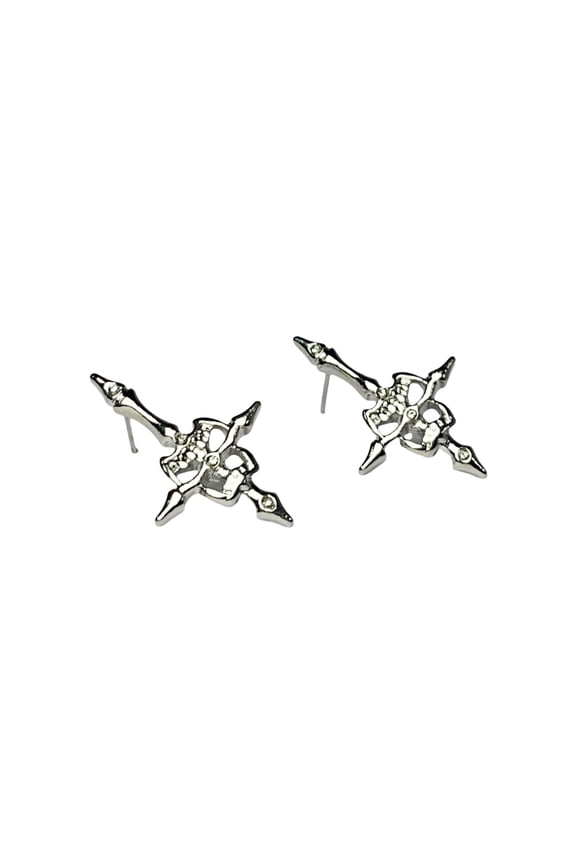 Gothic Skull Inverted Crosses Studs Earrings Punk Rock Hip Hop Jewelry Alloy Texture Suitable for Women Men Present