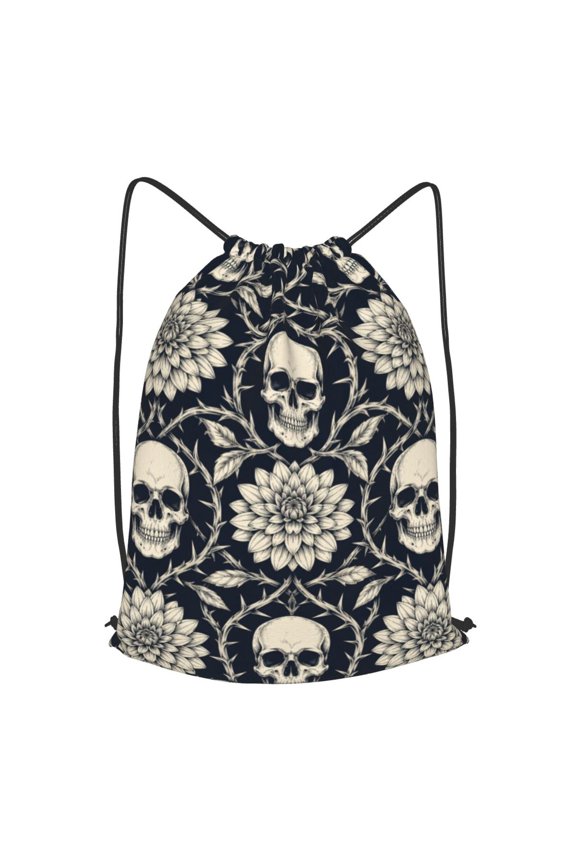 Gothic Skull Line Art Drawstring Backpack Gym String Bag Sports Sackpack Cinch Sack, S