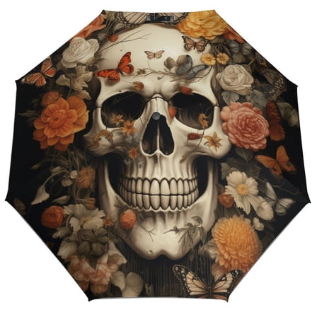 Gothic Skull Lover Automatic Sunny Umbrella, Sun Protection Shade, Three-fold Umbrella, Folding Umbrella, Vinyl Sun Umbrella