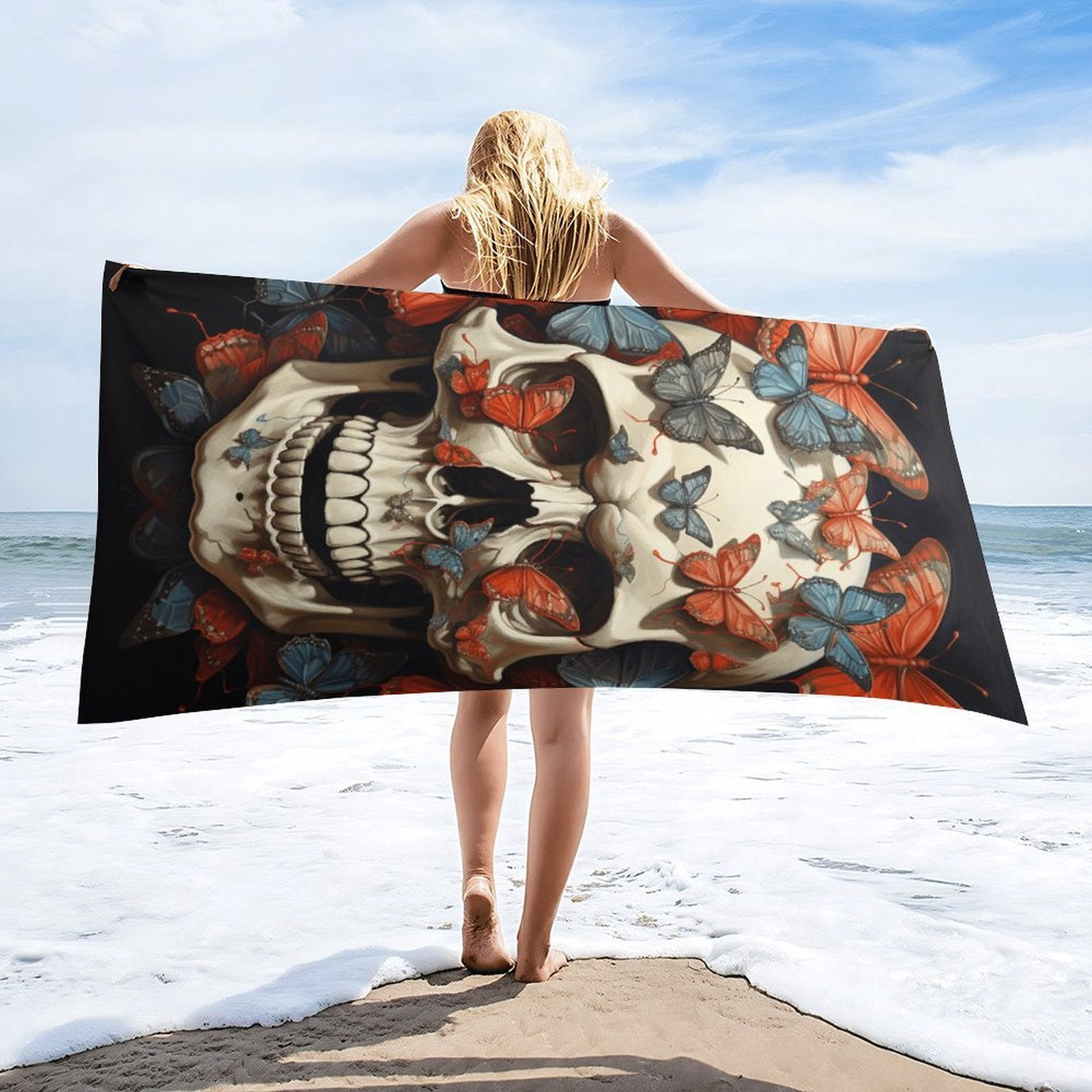 Gothic Skull Lover Oversized Beach Towel XL Pool Camping Swim Towels 32''x63'' Soft Blanket Accessories Must Vacation Necessities Adult