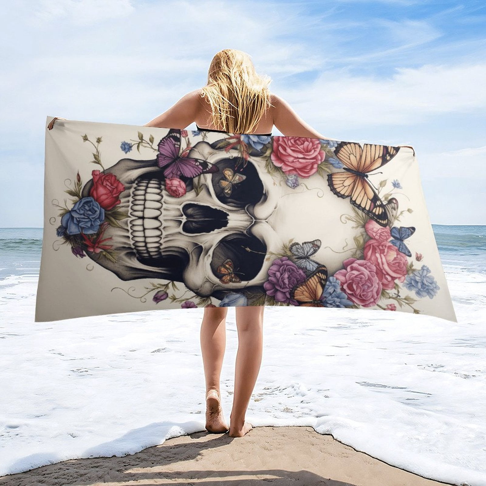Gothic Skull Lover Oversized Beach Towel XL Pool Camping Swim Towels 32''x63'' Soft Blanket Accessories Must Vacation Necessities Adult