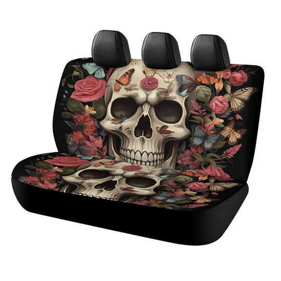 Gothic Skull Lover Print Car Accessories Car Rear Seat Covers Fashion Auto Back Seat Protector Decoration Universal Auto Interior