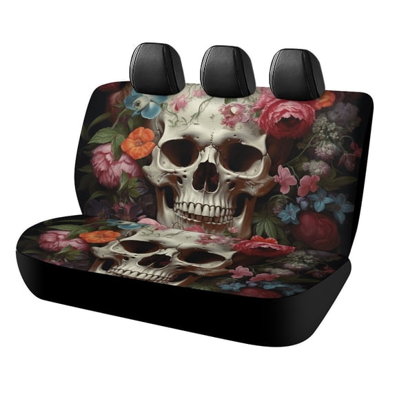 Gothic Skull Lover Rear Seat Covers, Car Backseat Protector, Universal Back Seat Vehicle Interior Protector, Fits Most Cars, SUVs, Sedans, Trucks