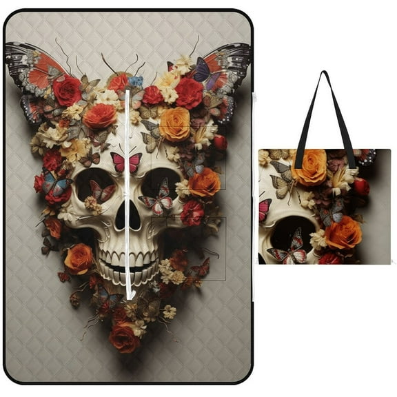 Gothic Skull Lover Waterproof Picnic Blanket with Foldable Zipper, Suitable for Outdoor Use, Suitable for Travel, Camping, Beaches, Parks, Grasslands, Picnic Blanket Accessories