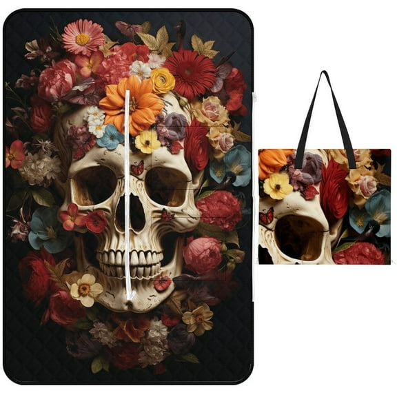Gothic Skull Lover Waterproof Picnic Blanket with Foldable Zipper, Suitable for Outdoor Use, Suitable for Travel, Camping, Beaches, Parks, Grasslands, Picnic Blanket Accessories