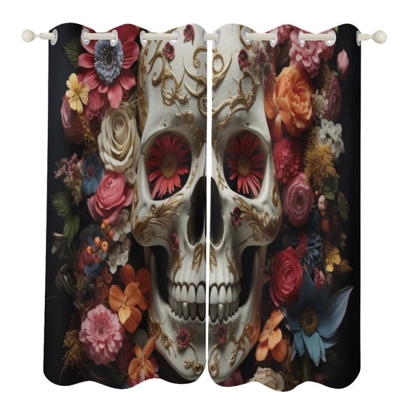 Gothic Skull Lover Window Curtain Panels Grommet Blackout Curtains Blackout Curtains for Living Room