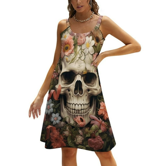 Gothic Skull Lover Women's Summer Dresses 2025 Beach Casual Sleeveless Floral Print Tank Loose Sundress