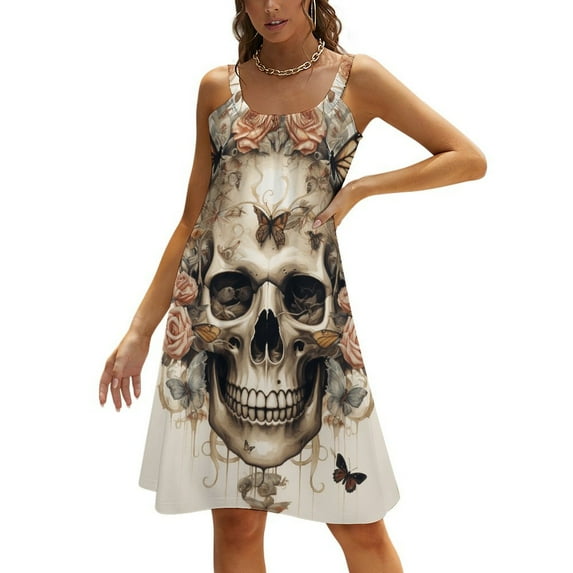 Gothic Skull Lover Women's Summer Dresses 2025 Beach Casual Sleeveless Floral Print Tank Loose Sundress