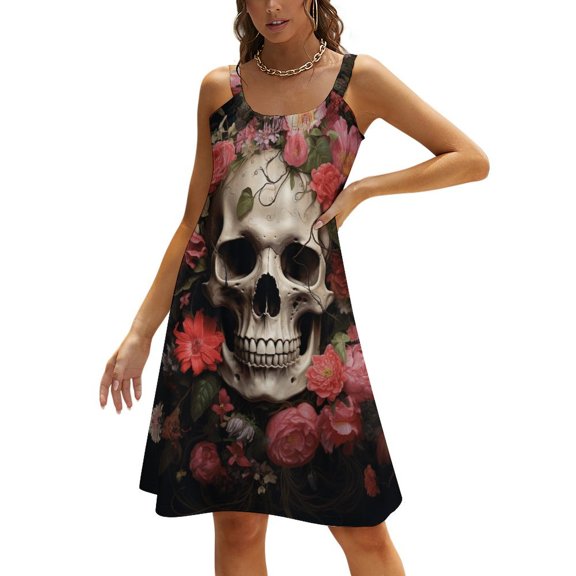 Gothic Skull Lover Womens Summer Dresses Casual Sleeveless Tshirt Sundresses Vacation Beach Cover Up Dress