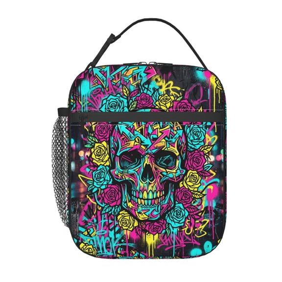 Gothic Skull Lunch Box For Women Men, Reusable Insulated Goth Dark Aesthetic Lunch Bag,Polyester Cooler Handbags Case For Picnic Work Travel Beach Or Hiking