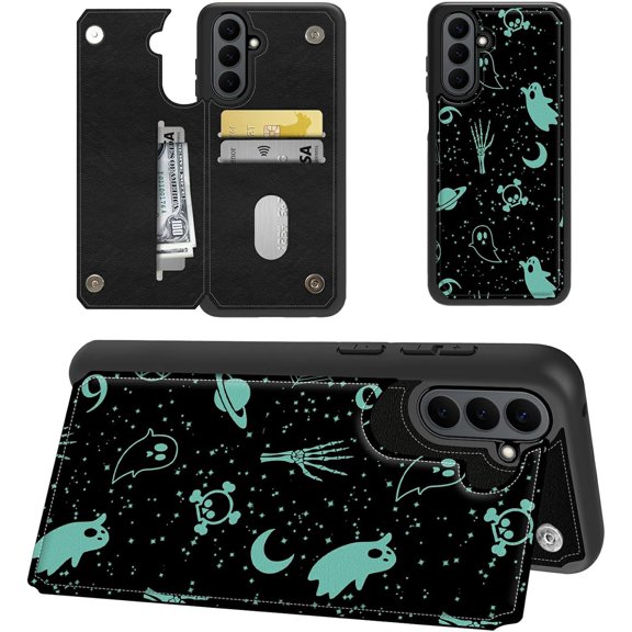 Gothic Skull Moon for Samsung Galaxy S26 Wallet Case with Card Holder, RFID Blocking Flip PU Leather Kickstand Magnetic Closure Slim Purse Phone Case for Galaxy S26