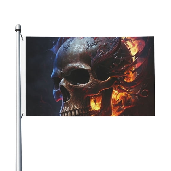 Gothic Skull On Fire Death Cool Flag 3X5 Ft Garden Yard House Flags Banner Sign Outdoor Indoor Party Home Garden Decoration