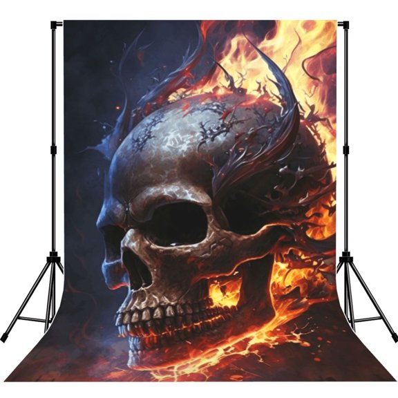 Gothic Skull On Fire Death Cool Photography Backdrop 5x7Ft Background for Photo Studio Video Recording Birthday Party Wedding Home Decor