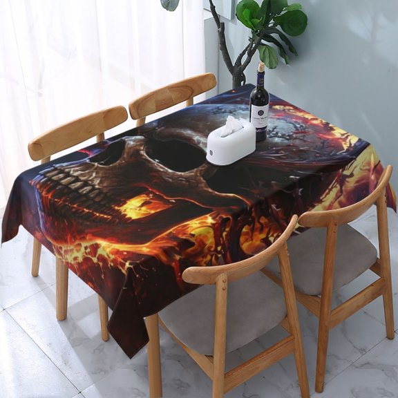 Gothic Skull On Fire Death Cool Rectangular Tablecloth 54"x 72" Waterproof Rectangle Table Cover Cloth for Kitchen Dining Room Picnic Home Party